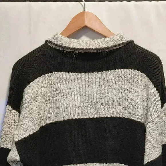 VTG Pullover Sweater Men's LG 1/4 Button-Up Collar Long Sleeve Striped Hong Kong - Picture 8 of 8